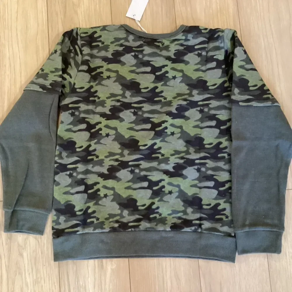 NWT Miki Miette Brand Boys Green Camo Long Sleeve Henley Sizes 6 and 8